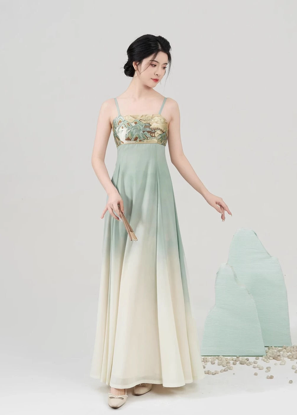 Women Modern Hanfu 2-Piece Set Qing Shan Print | HANFUBAO