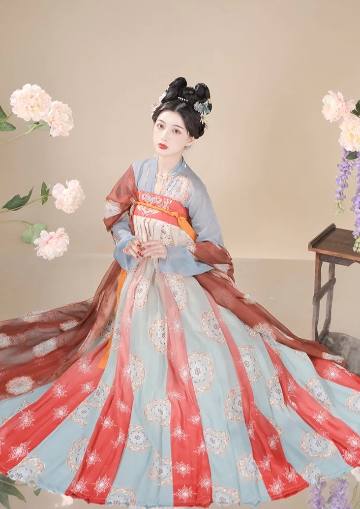 Yushuan | Female Cotton Hanfu Dress Orange Floral