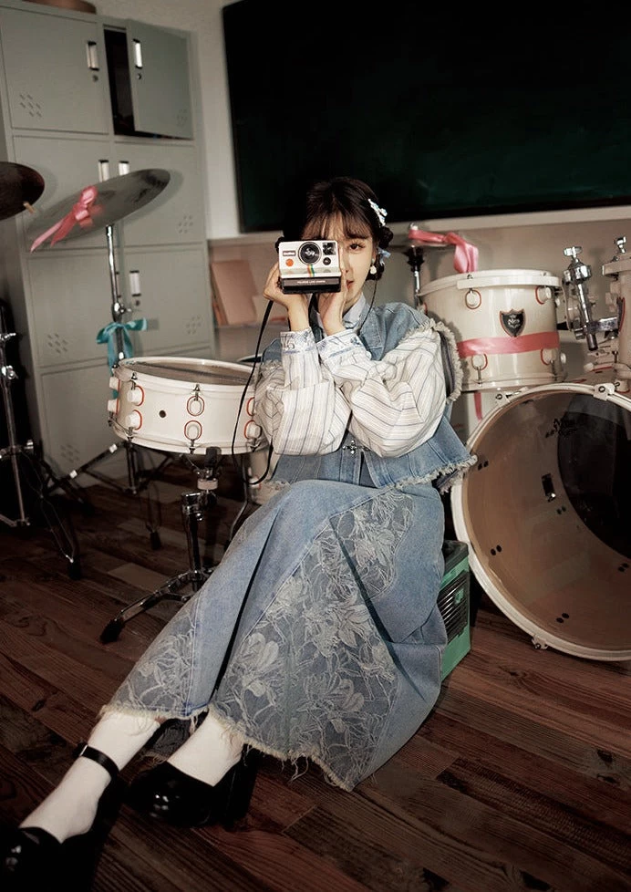 Women Denim Modern Hanfu 3-Piece Daily Set Indigo Blue | HANFUBAO