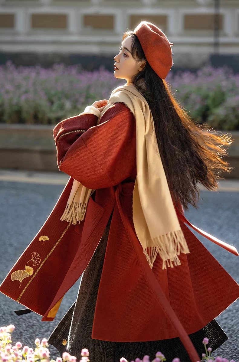 Women Modern Daily Hanfu 3pcs Fleece Blouse Skirt Coat Angora Blend| HANFUBAO