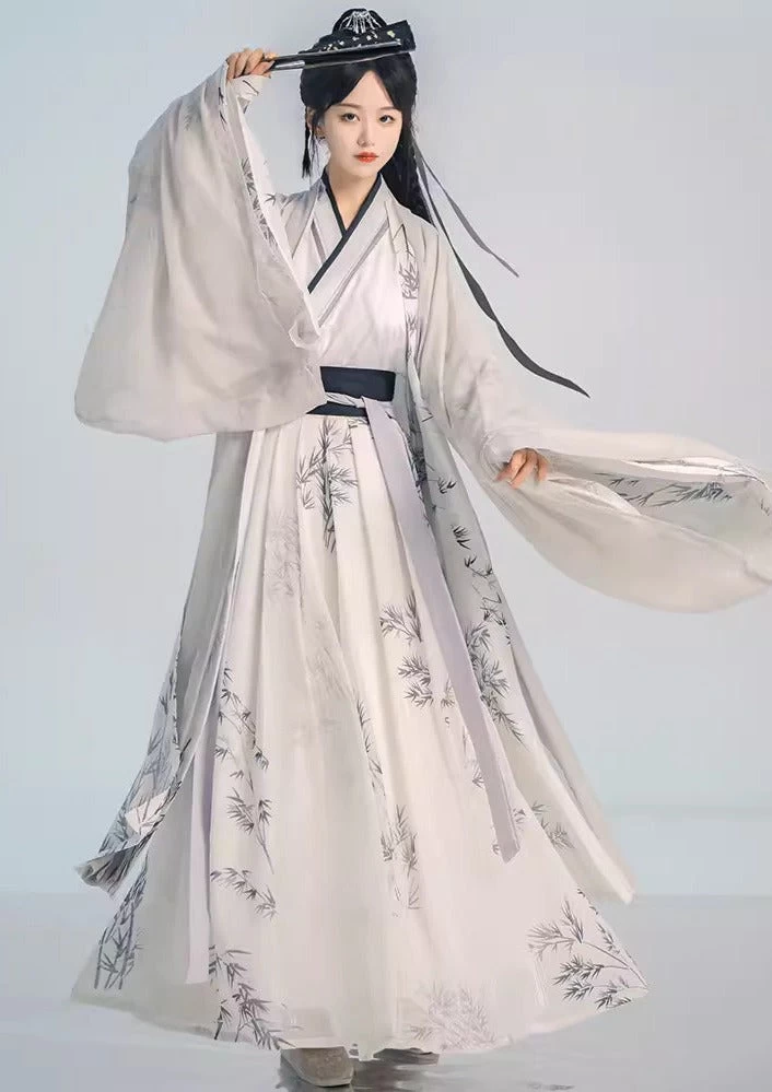 Unisex 4-Piece Bamboo Pattern Song Dynasty Hanfu Set | HANFUBAO