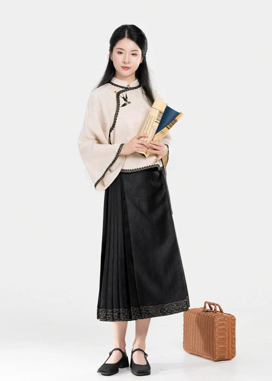 Women’s 2-Piece Republican Era Hanfu Set, Blush Pink Top & Skirt| HANFUBAO