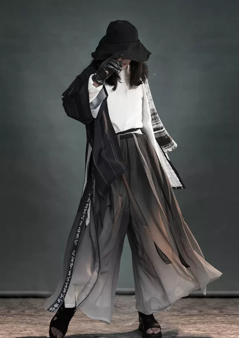 Unisex Modern Daily Hanfu Set, Orchid Print Polyester, Plus Size | HANFUBAO