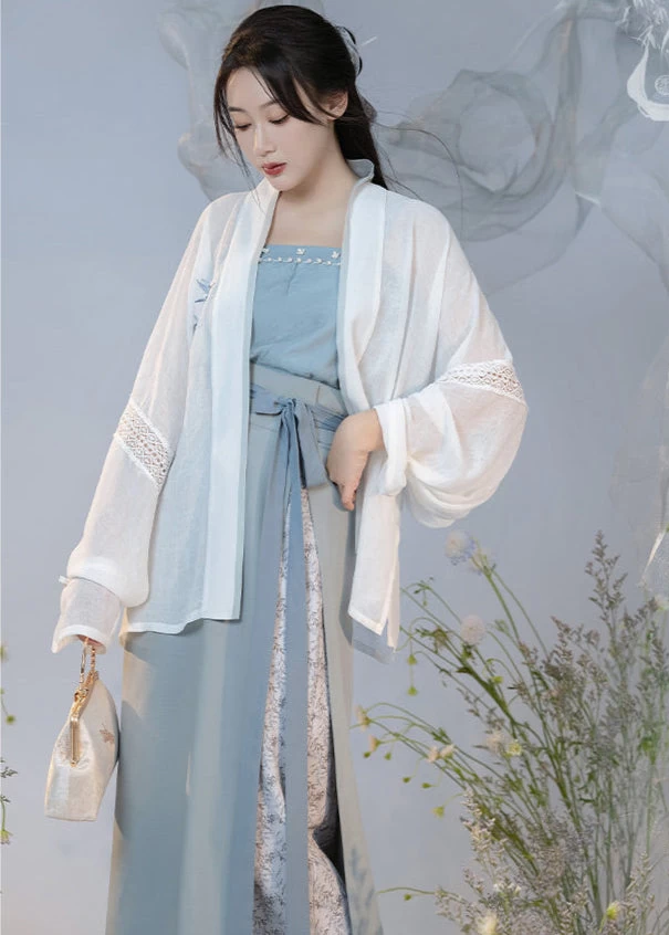 Women’s 4-Piece Blue Jasmine Daily Hanfu Set,  Blend | HANFUBAO
