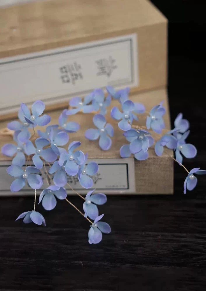 Women Hanfu Lilac Flower Yarn Hair Piece Pair for Daily Wear | HANFUBAO