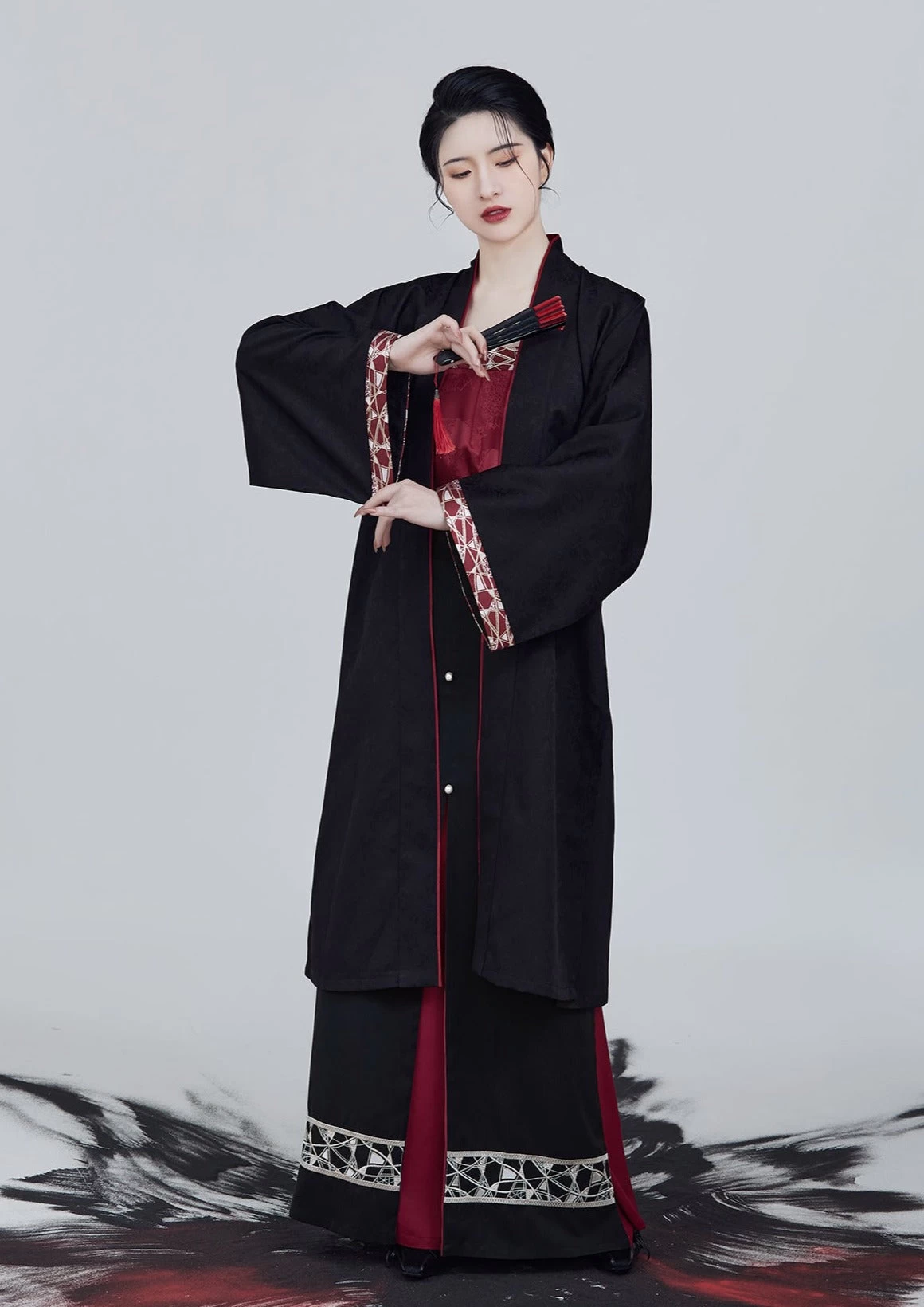 Women Modern Black Daily Hanfu Set Skirt+Top+Coverup | HANFUBAO
