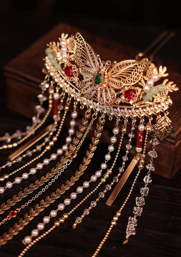 Butterfly Back-of-Head Gold Metal Hairpin for Hanfu Daily Styling | HANFUBAO