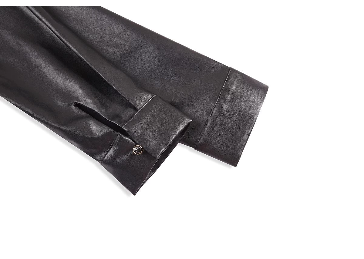 Women’s Modern 3-Piece Faux Leather Daily Hanfu Set Midnight Ink | HANFUBAO