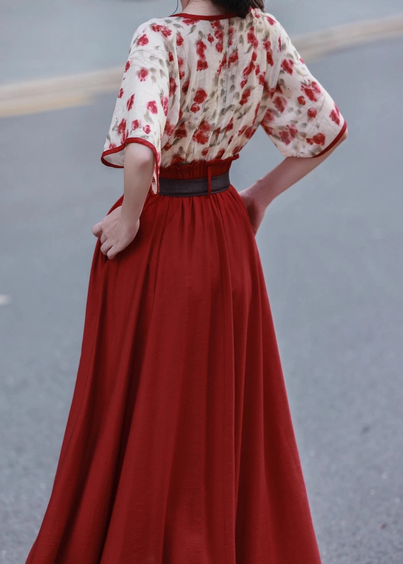 Women Modern Hanfu Linen-Blend 2pc Top Skirt Set Rose Tea | HANFUBAO