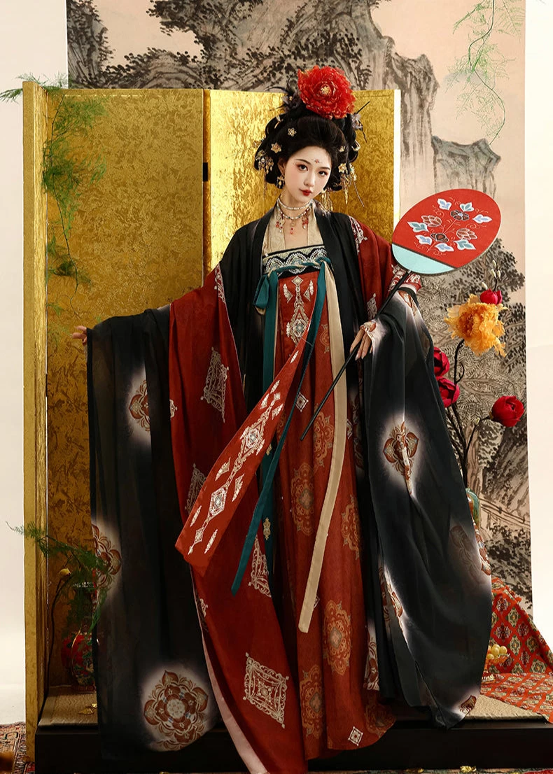 Women's 4-Piece Chiffon Floral Print Hanfu Set for Daily & Festival | HANFUBAO