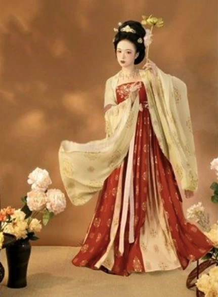 Women’s Modern Chiffon Daily Hanfu Set Tang Yellow Vintage Flower | HANFUBAO