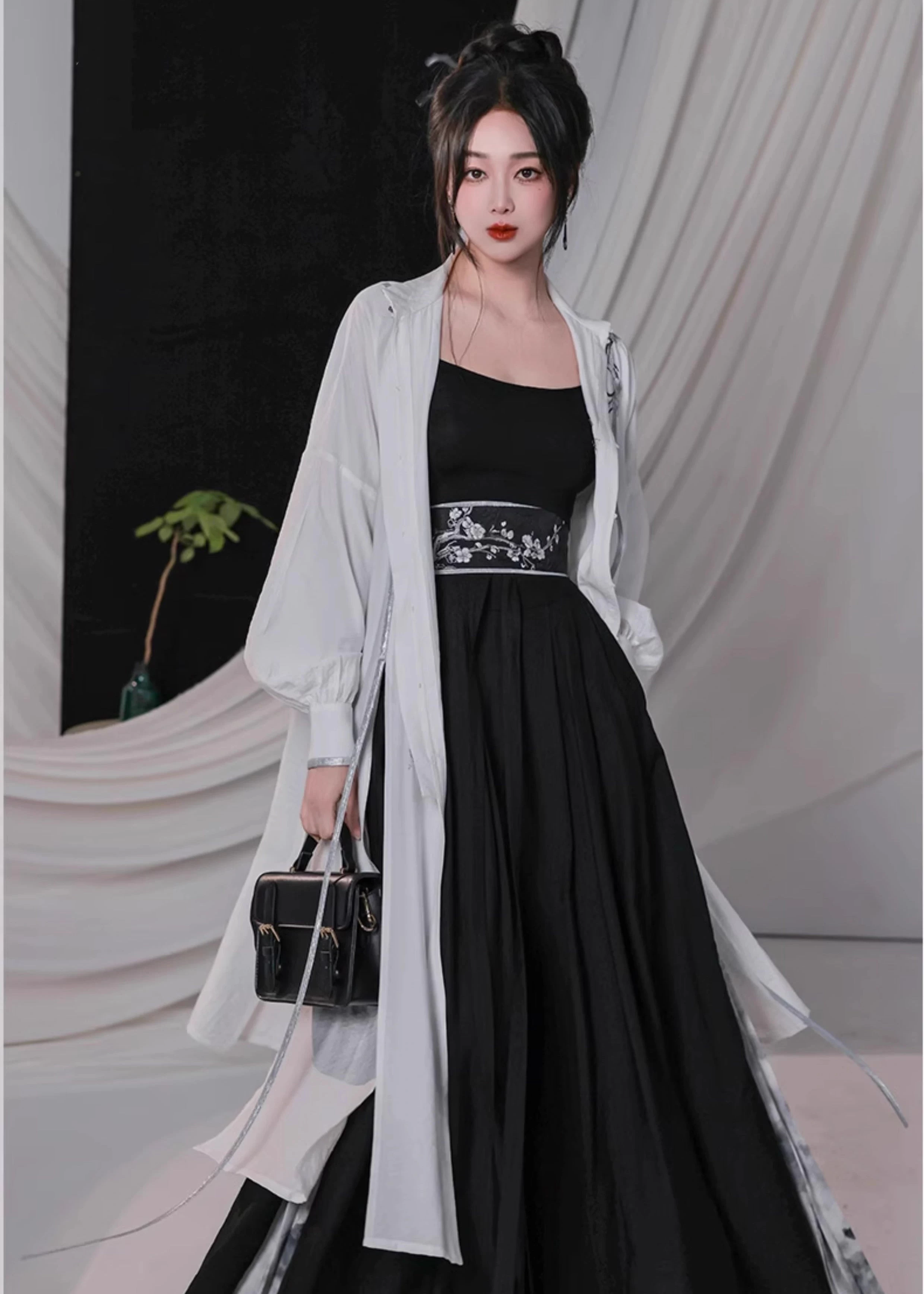 Women's Modern Hanfu Cotton Blend Pants Set | Plum Print Plus Size | HANFUBAO