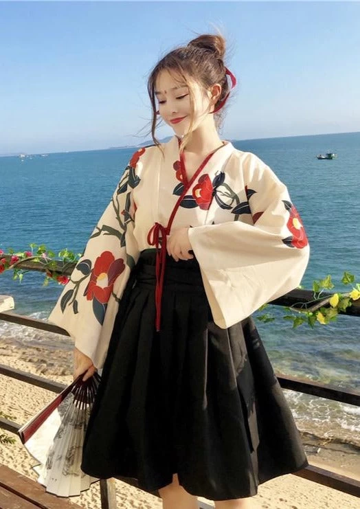 Women Modern Daily Hanfu Short Dress Camellia Red/Black  Plus Size | HANFUBAO