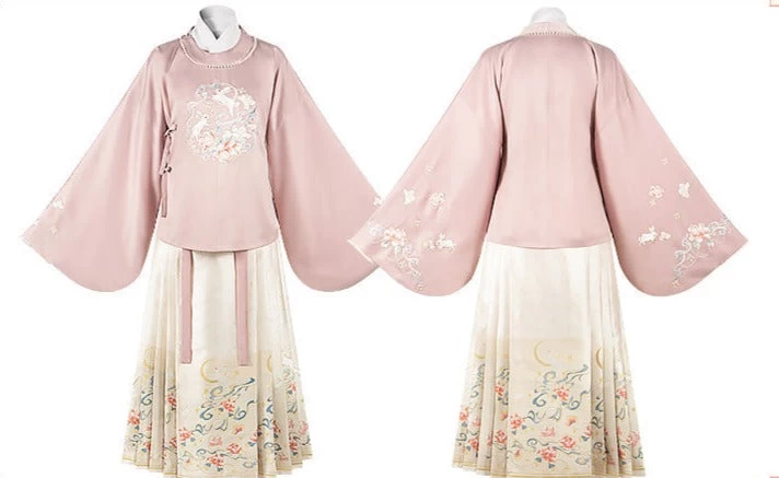 Women Modern Hanfu Ming Ma Mian Skirt Set White Embroidered Plus Size | HANFUBAO