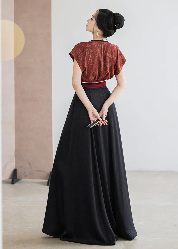 Women’s Daily Hanfu 2-Piece Top & Skirt Set Floral Shade| HANFUBAO