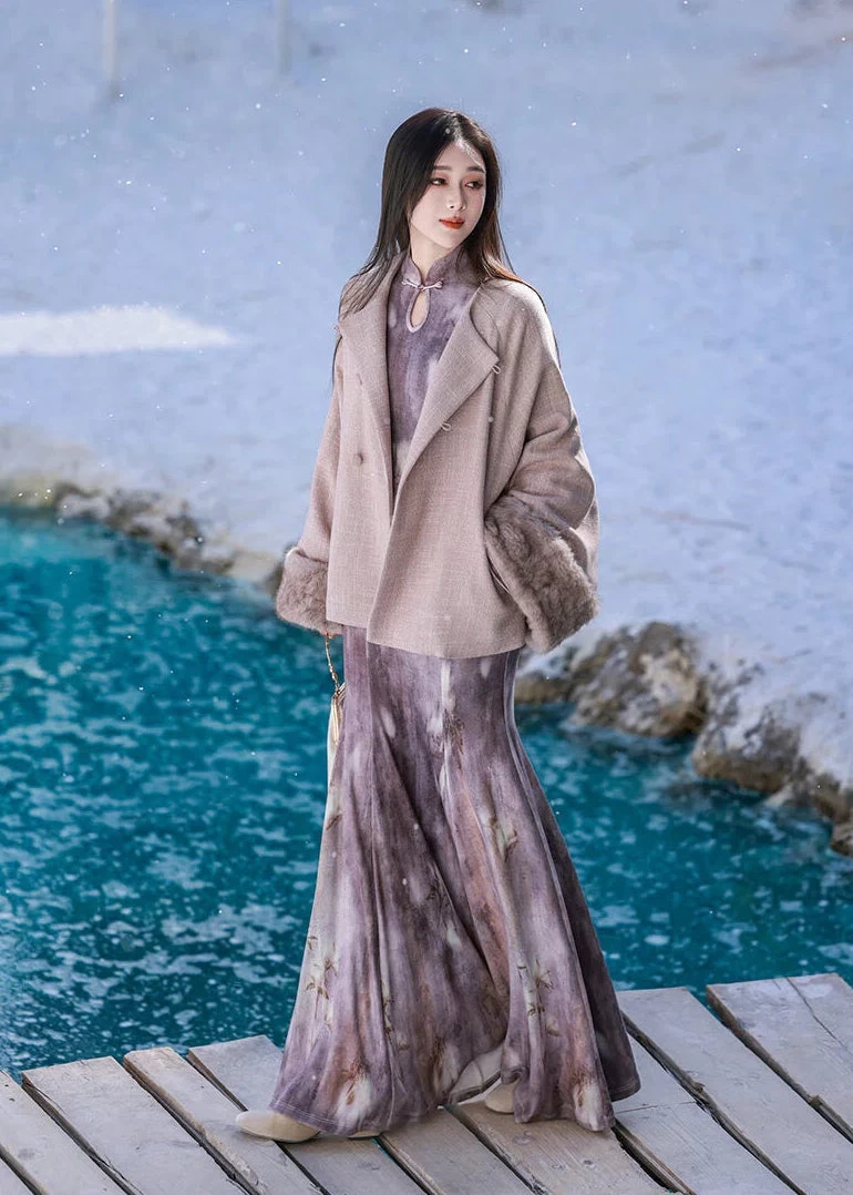 Women's Modern Hanfu 2-Piece  Qipao Set Violet Mist | HANFUBAO