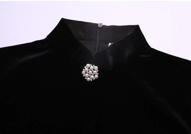 Women Modern Hanfu Velvet High-Slit Qipao Dress Red | HANFUBAO