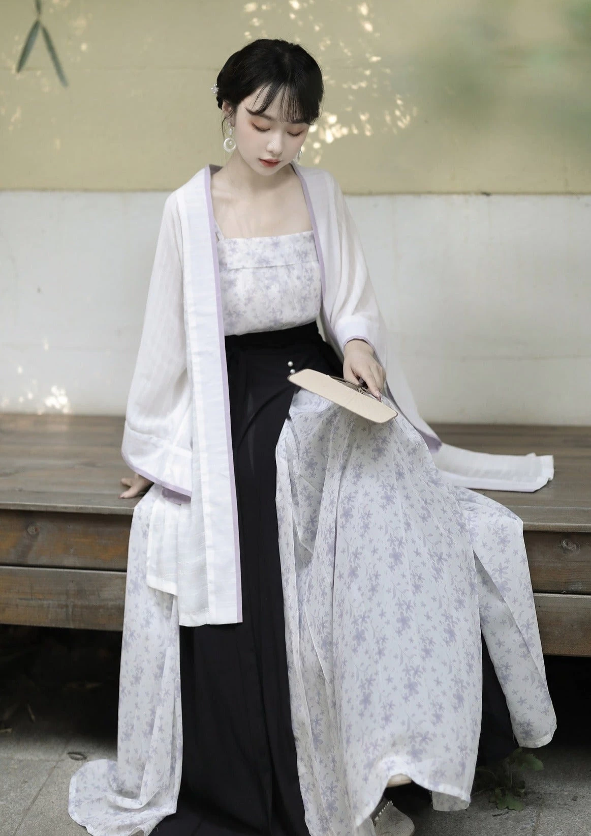 Women Daily Hanfu Set Purple Floral Skirt Coverup Tank Top| HANFUBAO