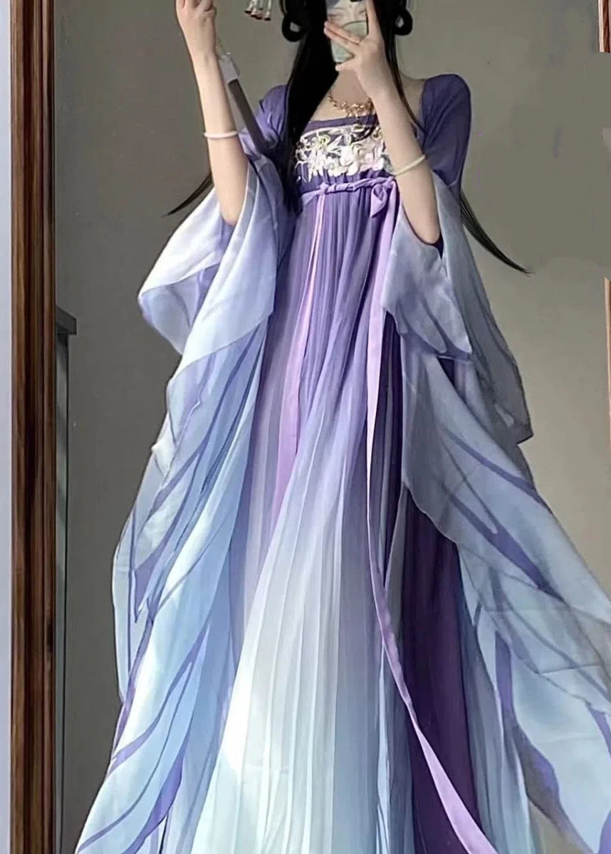 Women’s Plus Size 2-Piece Chiffon Hanfu Set Lavender Daily Wear | HANFUBAO
