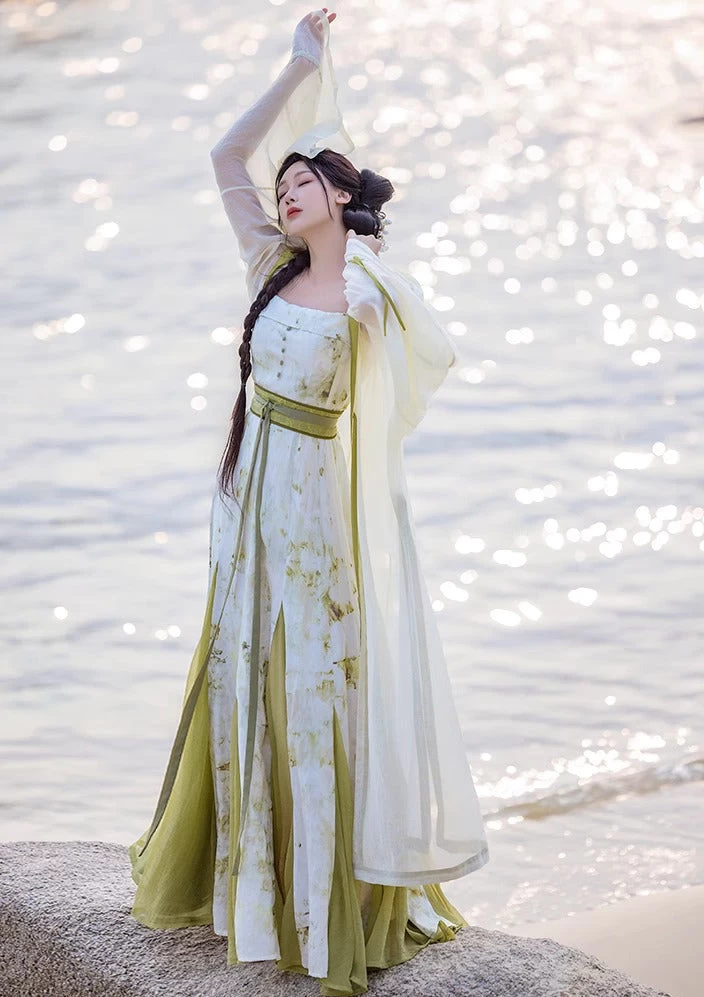 Women’s Modern 3-Piece Hanfu Set Jade Green | HANFUBAO