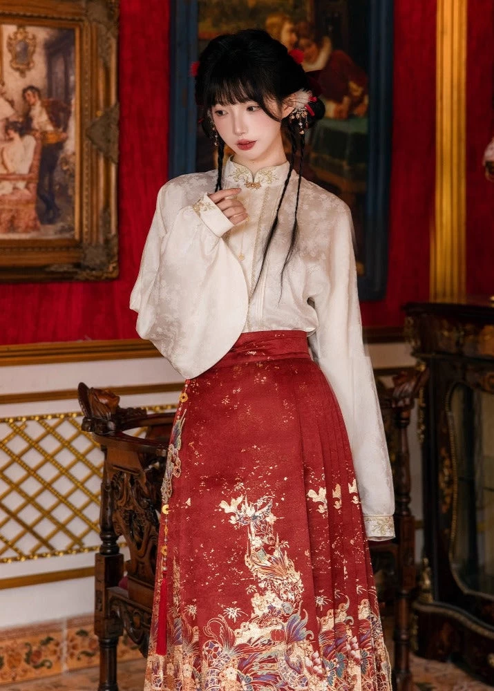 Women's 5-Piece Modern Wedding Hanfu Set, Embroidered Skirt & Jacket | HANFUBAO