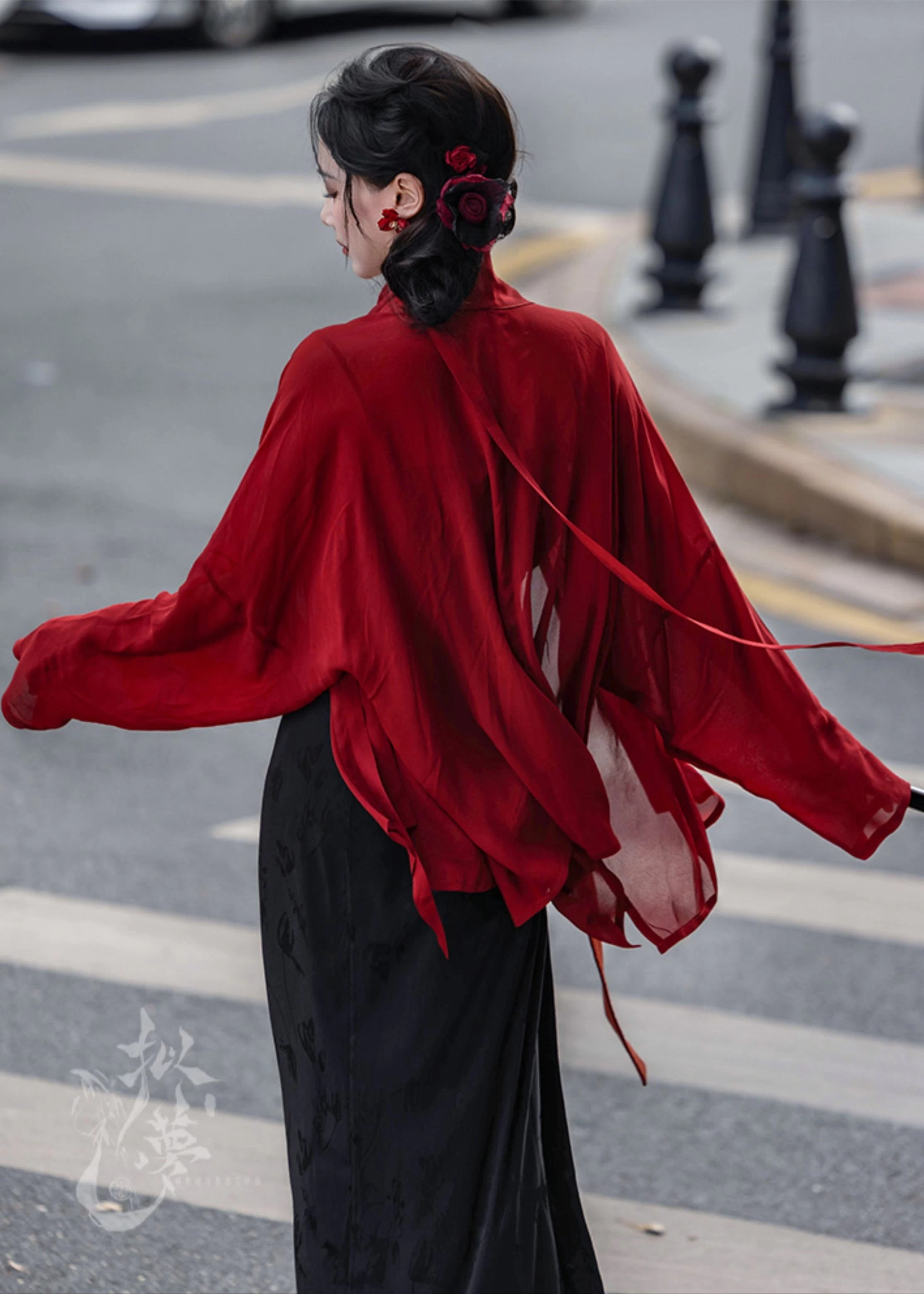 Women Modern Tencel Hanfu 3-Piece Set Twilight Rose | HANFUBAO