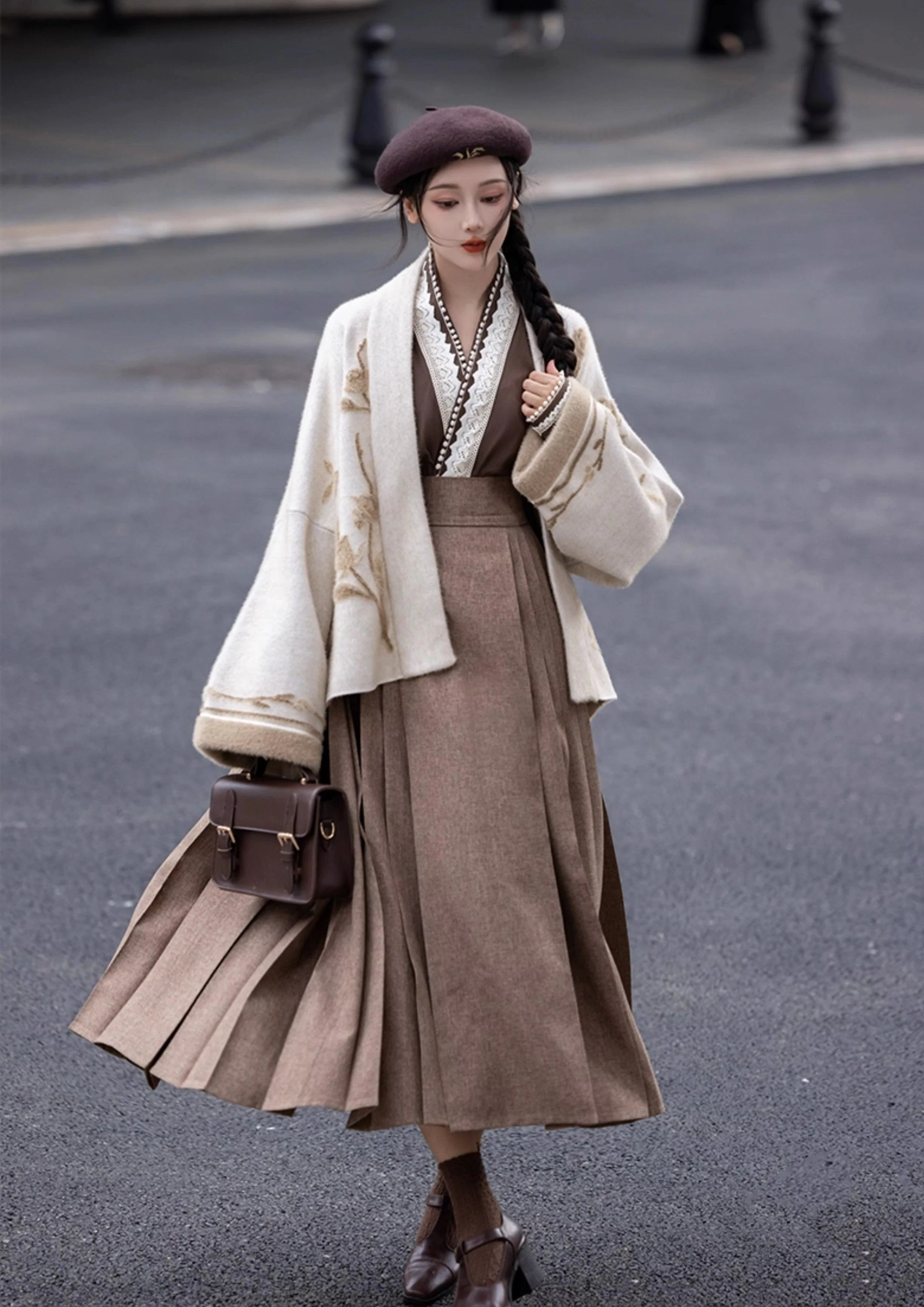 Women Daily Hanfu 3-Piece Set Rose Cocoa | HANFUBAO