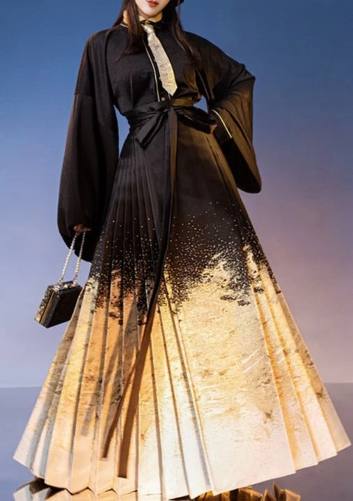 Women Modern Hanfu Ma Mian Skirt Gold/Silver | HANFUBAO  Daily Wear