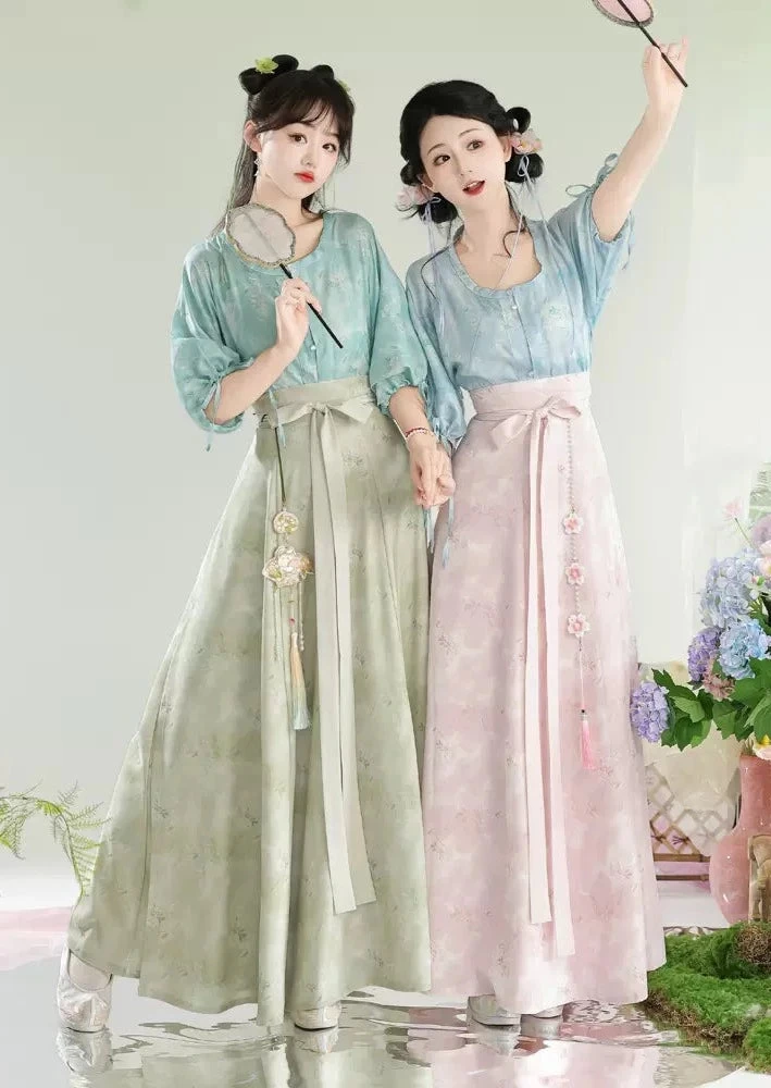 Women Floral Daily Hanfu 2-Piece Top & Skirt Set Artificial Silk| HANFUBAO