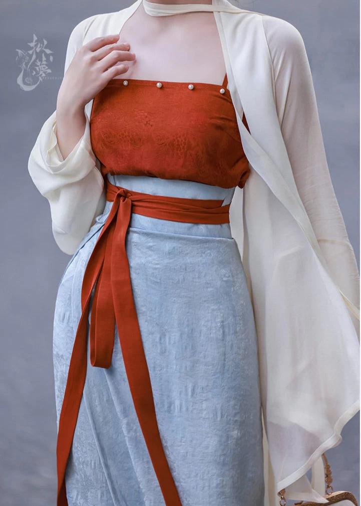 Women 3-Piece Daily Hanfu Set Mist Wait Tencel Skirt Top Cover-Up | HANFUBAO