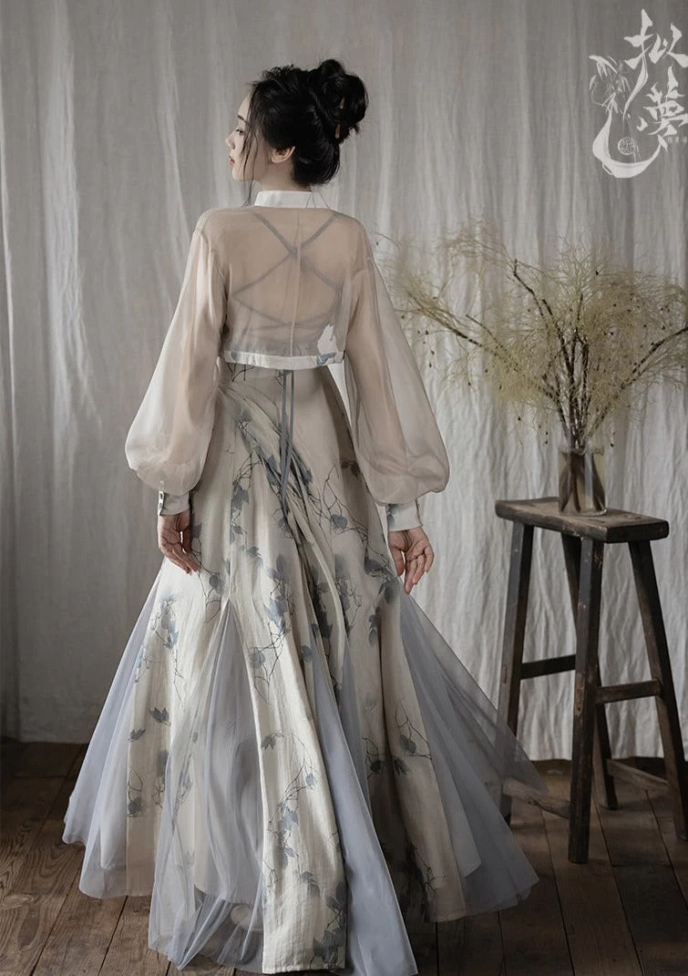 Women Daily Hanfu 3-Piece Set Modern Gray Lyocell Blend | HANFUBAO