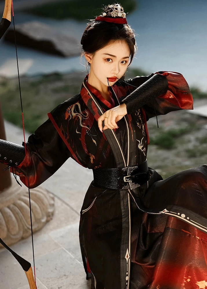 Unisex 6-Piece Daily Hanfu Set Red Print  Plus Size | HANFUBAO