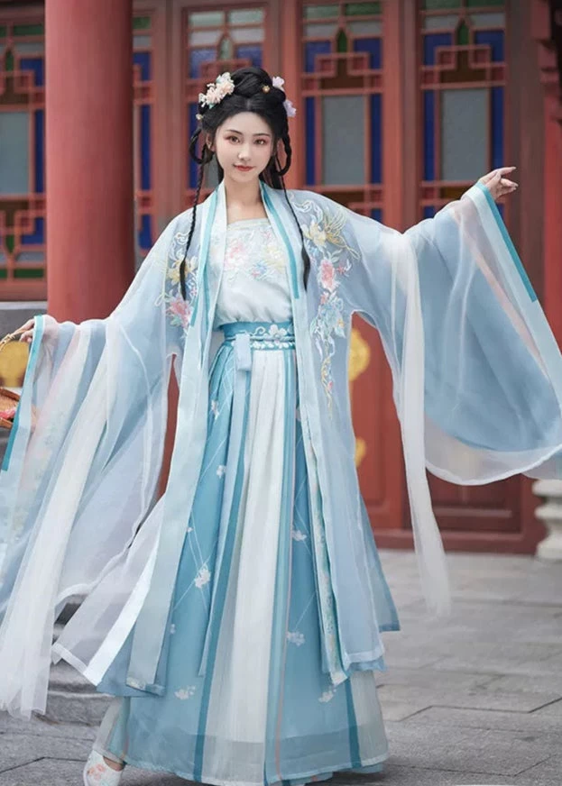 Women’s Plus Size Embroidered Chiffon 5-Piece Hanfu Set for Festivals | HANFUBAO
