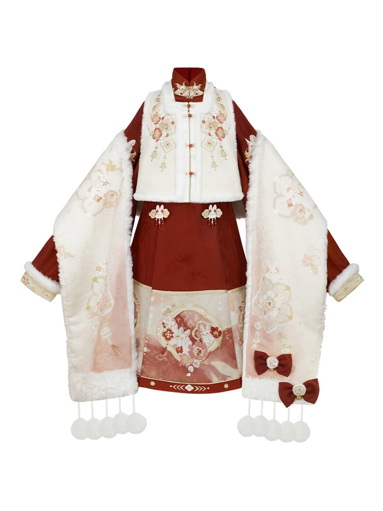 Women Winter Hanfu Dress Set Floral Embroidery Polyester| HANFUBAO