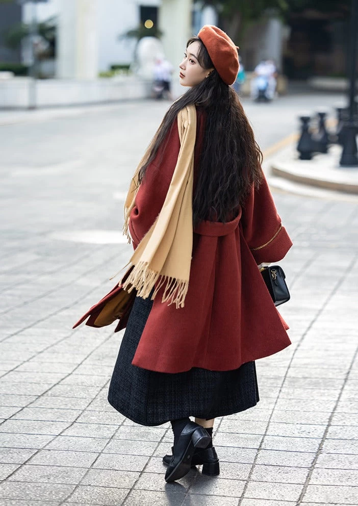 Women Modern Daily Hanfu 3pcs Fleece Blouse Skirt Coat Angora Blend| HANFUBAO