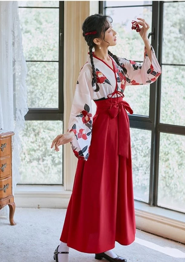 Women's Modern Daily Hanfu Set Black Camellia Print Plus Size | HANFUBAO