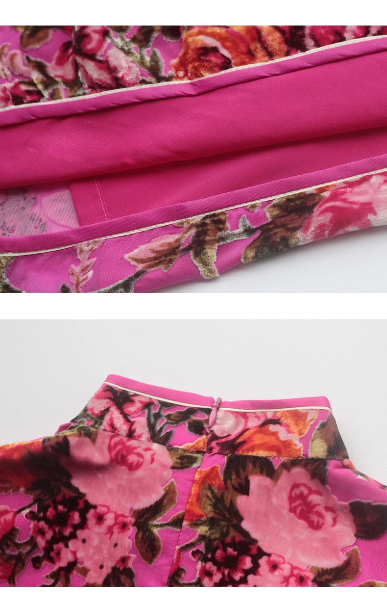 Women Velvet Modern Hanfu Qipao Cheongsam Pink Rose | HANFUBAO