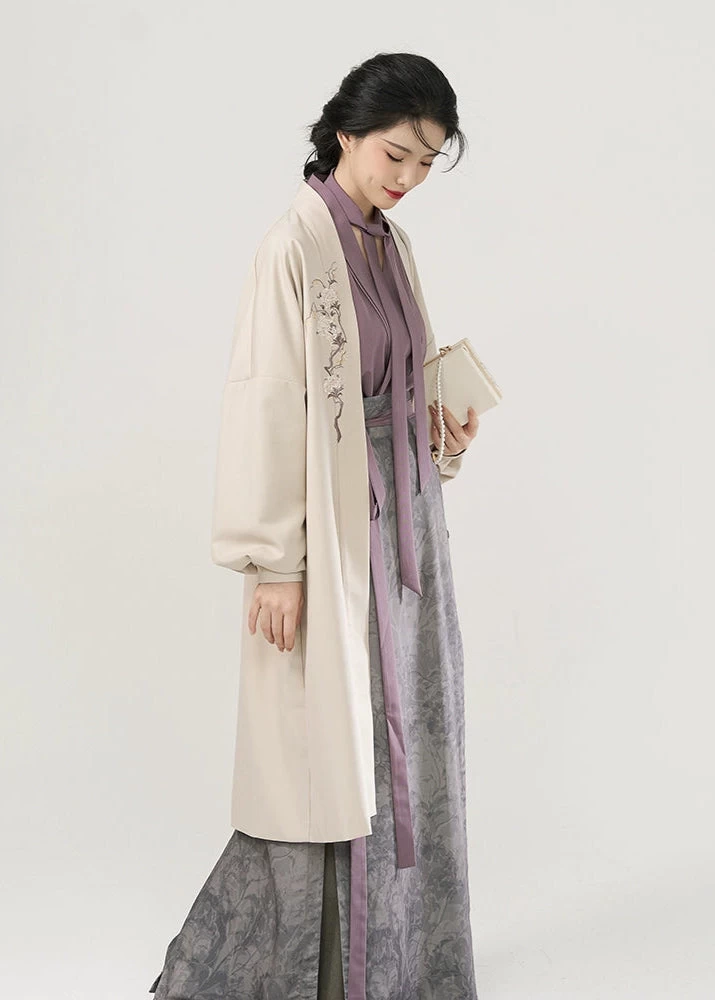 Women Modern Hanfu Cotton Blend Skirt Set Blue Floral Plus Size | HANFUBAO