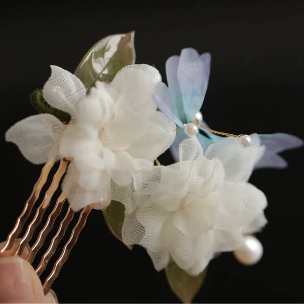 Ivory Yarn Gardenia Flower Hair Clip for Hanfu, 9cm| HANFUBAO