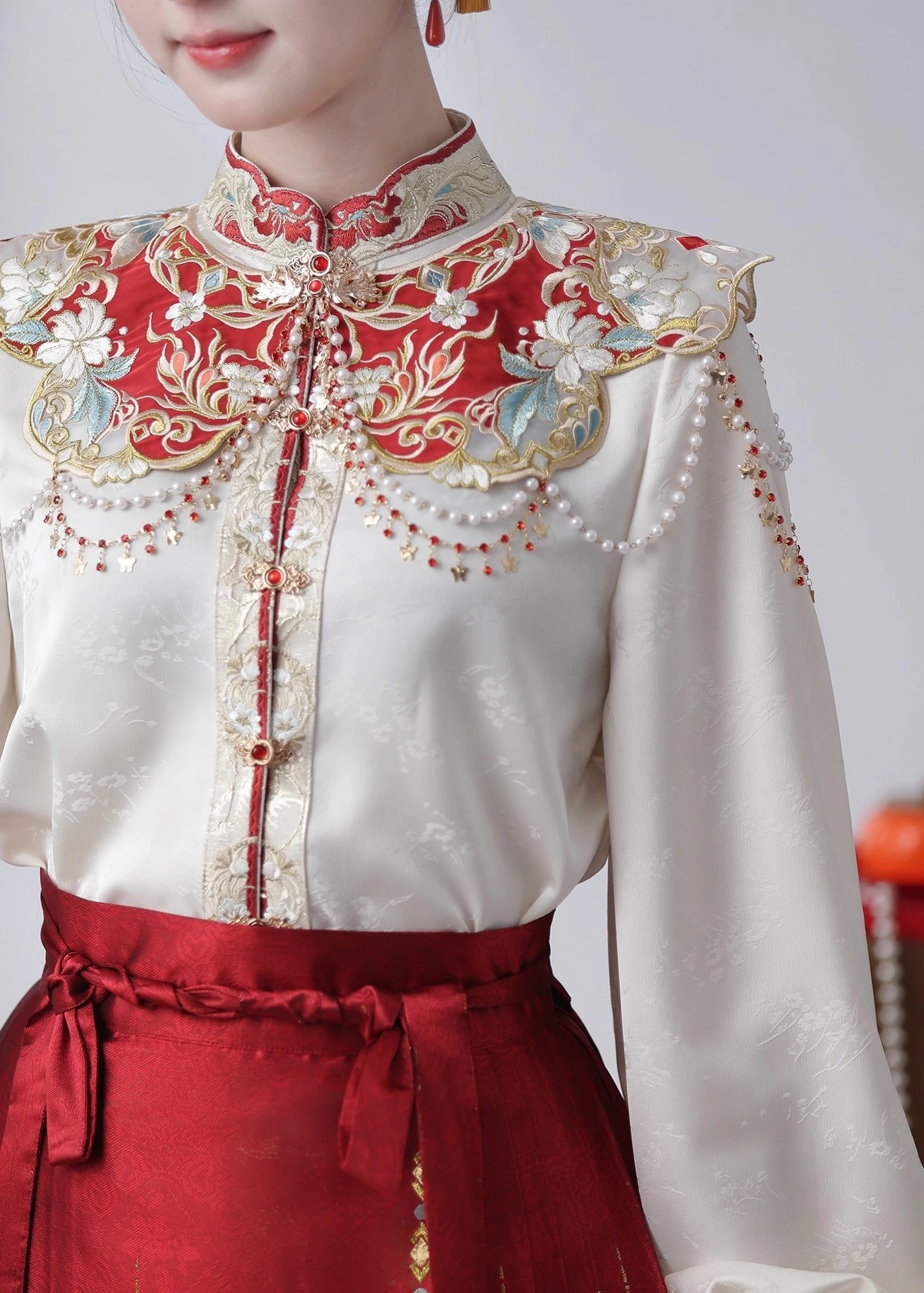 Women Modern Hanfu Wedding Set  Red Phoenix Embroidery Plus Size | HANFUBAO