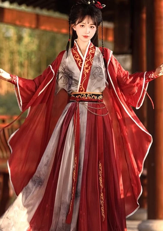 Unisex Modern Hanfu Cotton Blend Bamboo Pattern Set | HANFUBAO