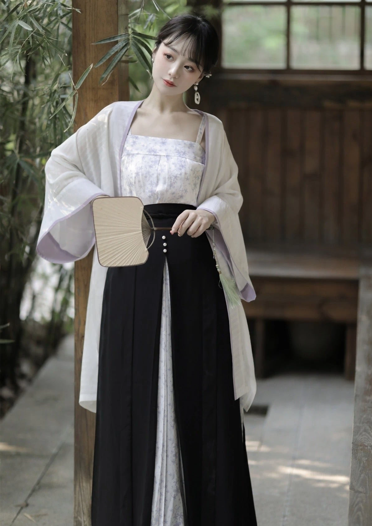 Women Daily Hanfu Set Purple Floral Skirt Coverup Tank Top| HANFUBAO