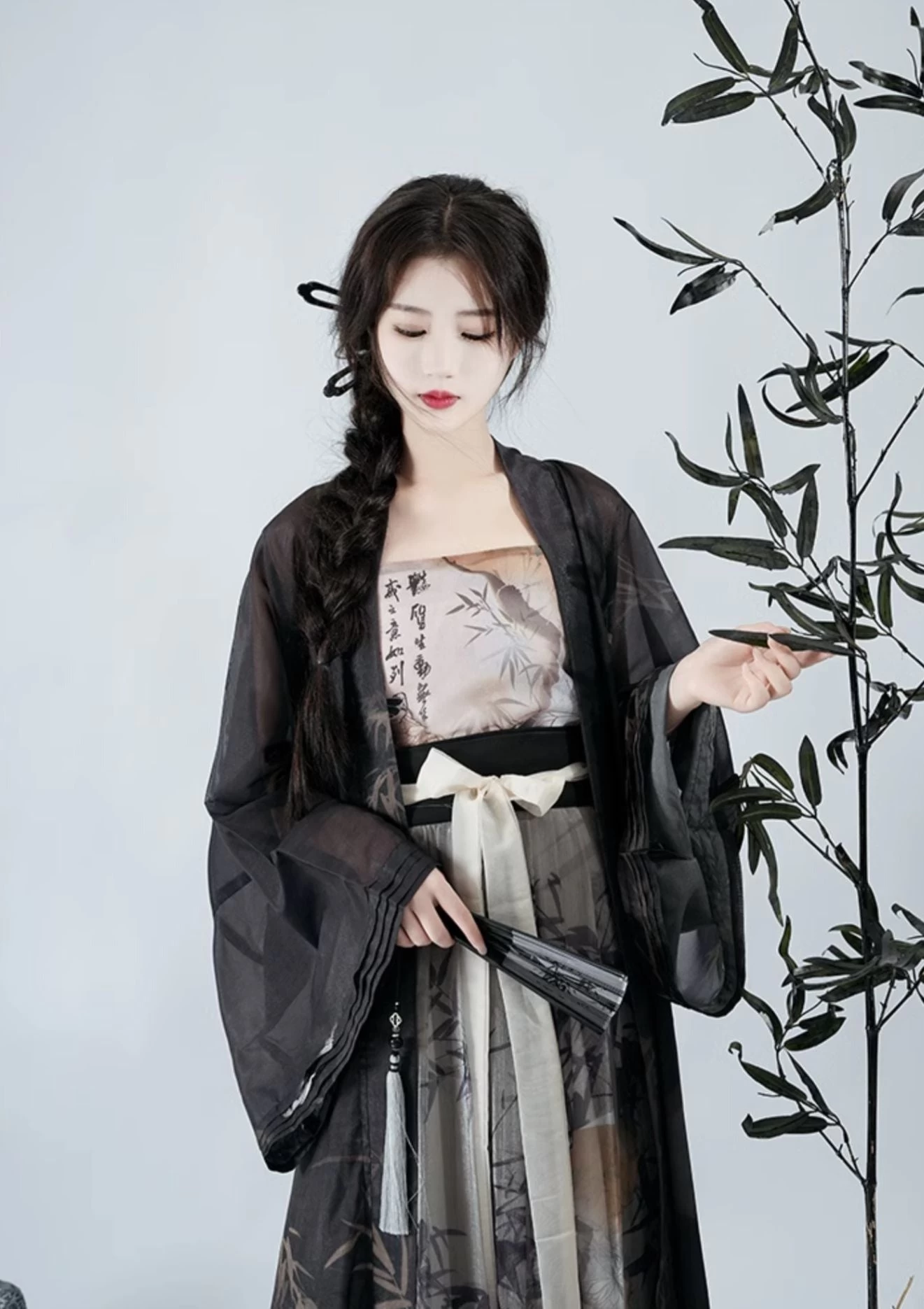 Women’s Daily Hanfu 3-Piece Set Bamboo Pattern Skirt & Coverup | HANFUBAO