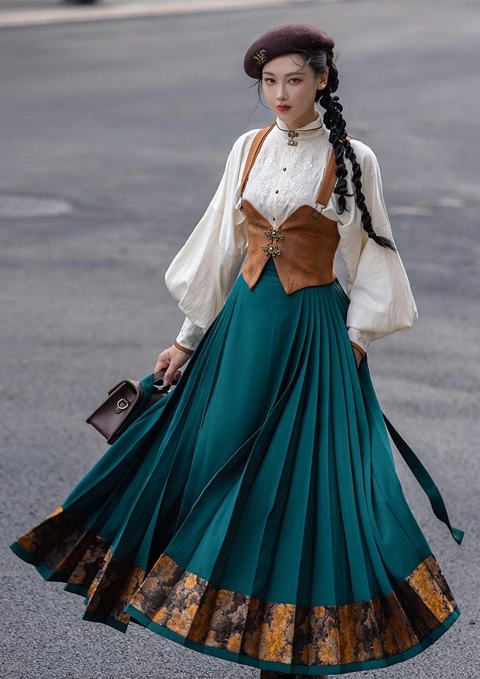 Women Modern 3-Piece Daily Hanfu Set Lyocell-Cotton, Skirt Pockets | HANFUBAO