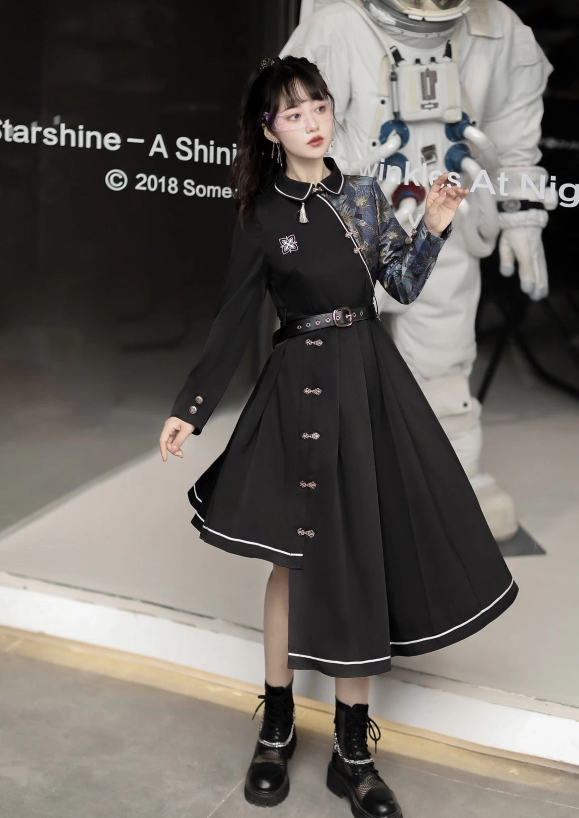 Women's Modern Black Lolita Daily Hanfu Dress, Plus Size | HANFUBAO