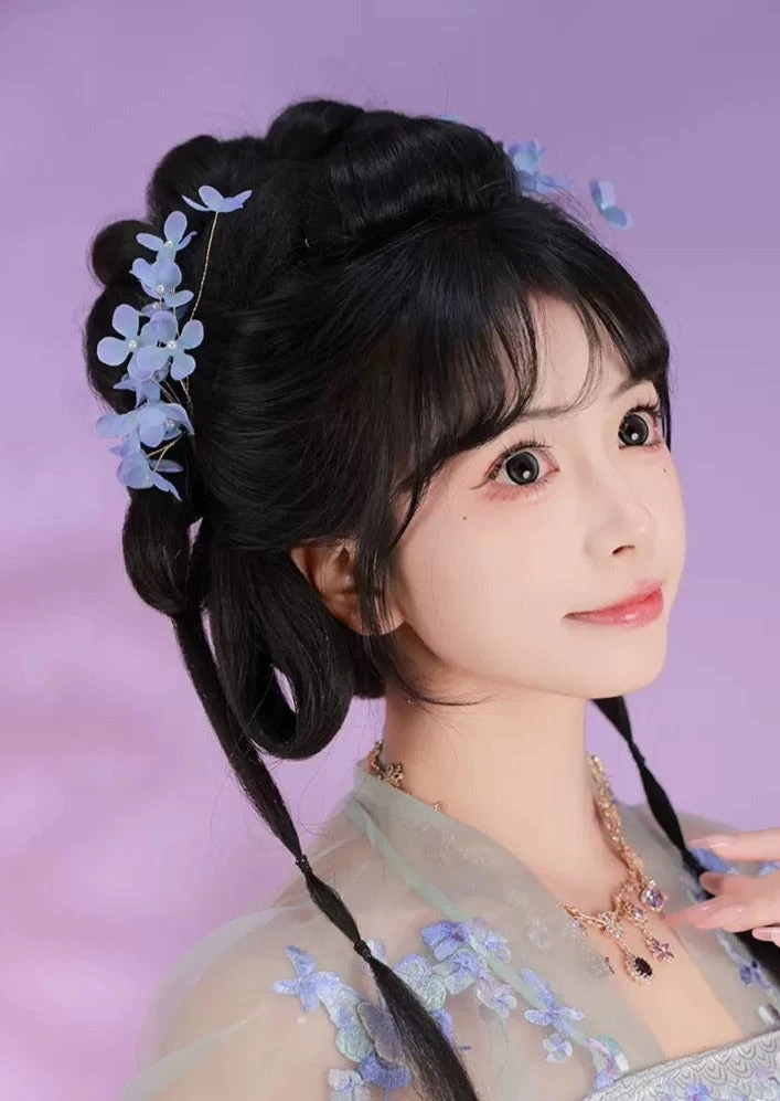 Women Hanfu Lilac Flower Yarn Hair Piece Pair for Daily Wear | HANFUBAO