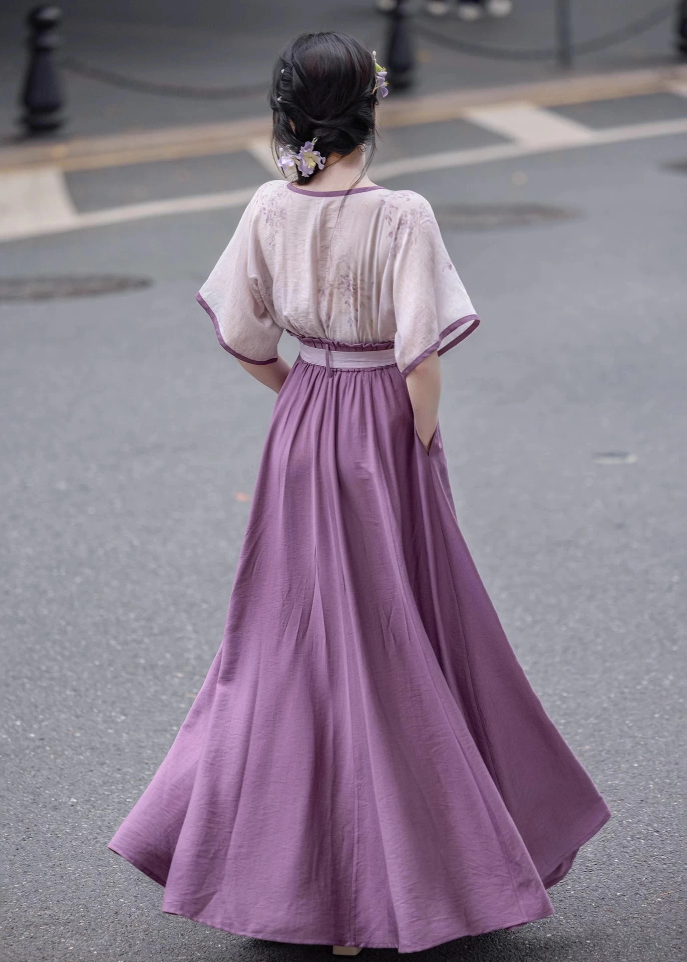 Women Viscose-Nylon Modern Hanfu 2-Piece Set Purple Wisteria | HANFUBAO