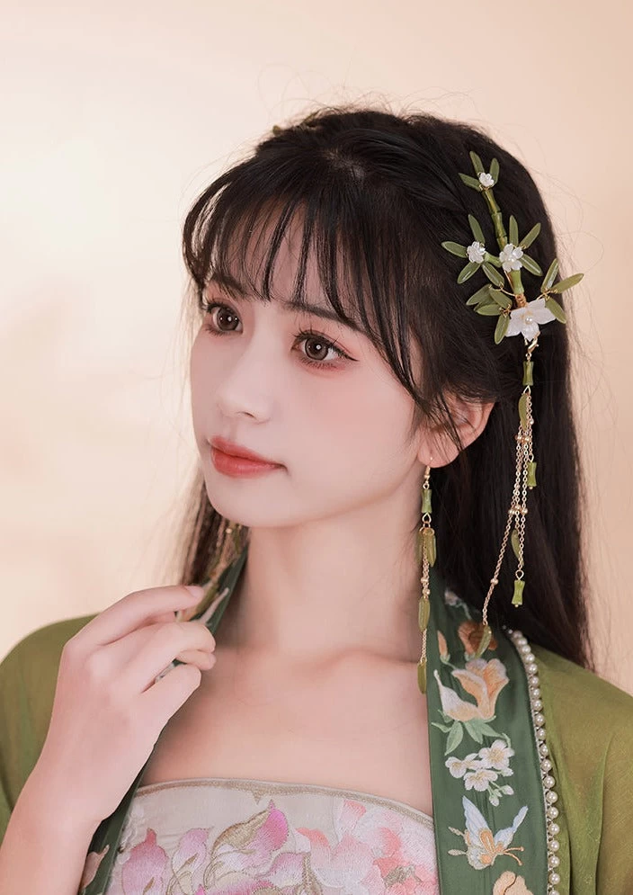 Women Bamboo Rain 2Pcs Hanfu Style Shrink Plastic Hair Clips | HANFUBAO