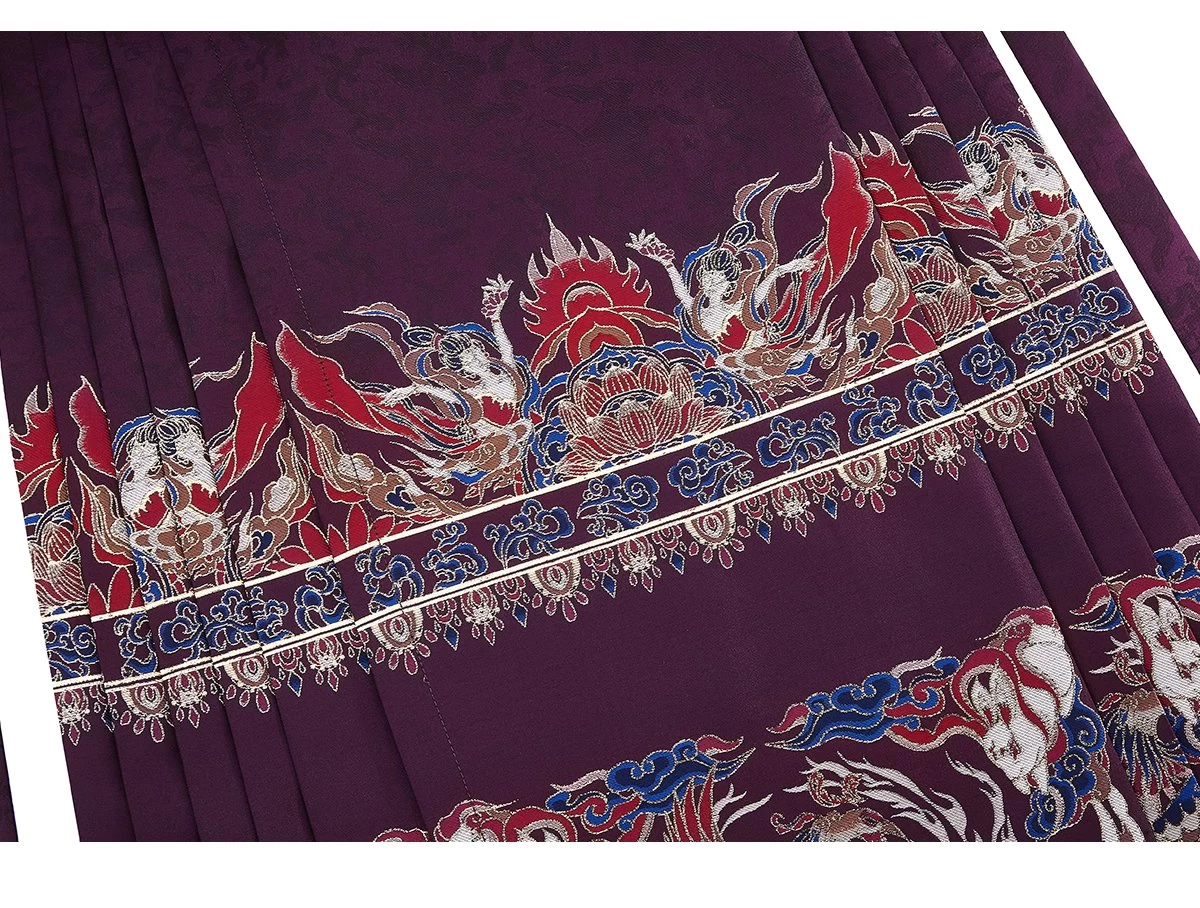 Women Modern Hanfu Satin Ma Mian Skirt Phoenix Red Embroidered | HANFUBAO