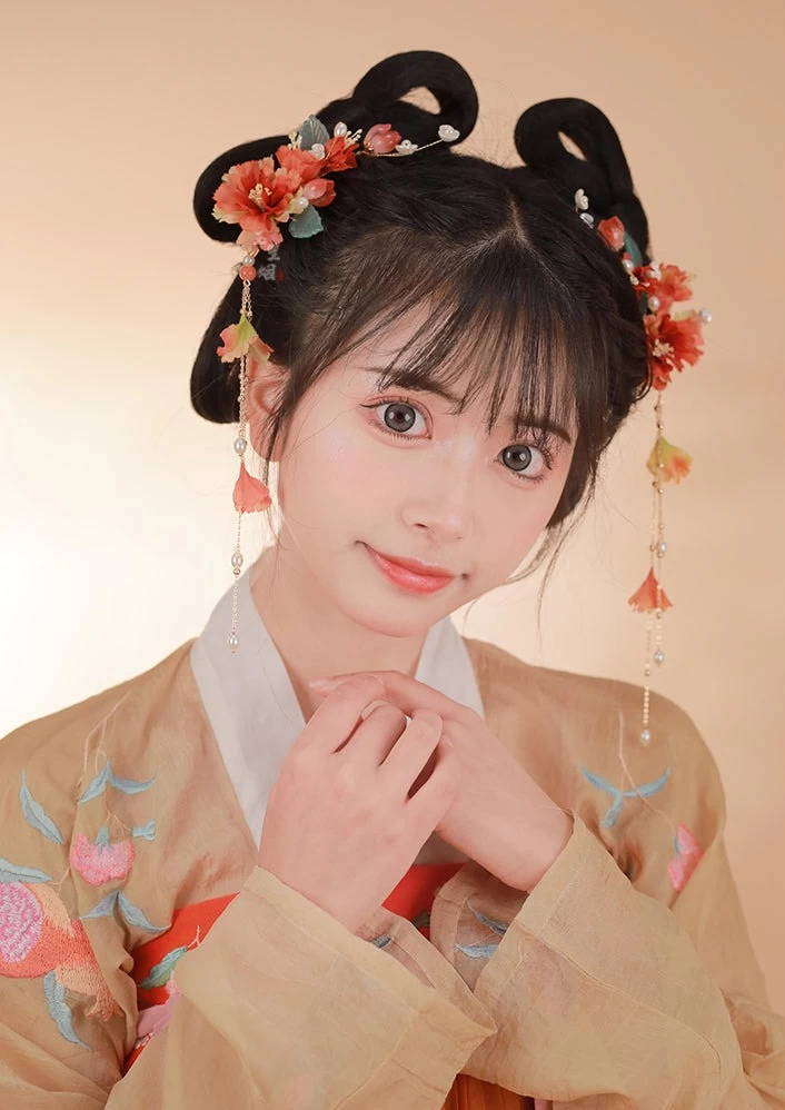 Women's Hanfu Flower Goddess Hairpins, Yarn & Faux Pearl Clips 9cm | HANFUBAO